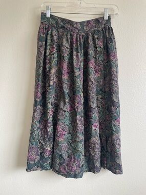 Vintage Georgio Sant Angelo Floral Midi Skirt W- 10 Rayon Button Front Tapestry
